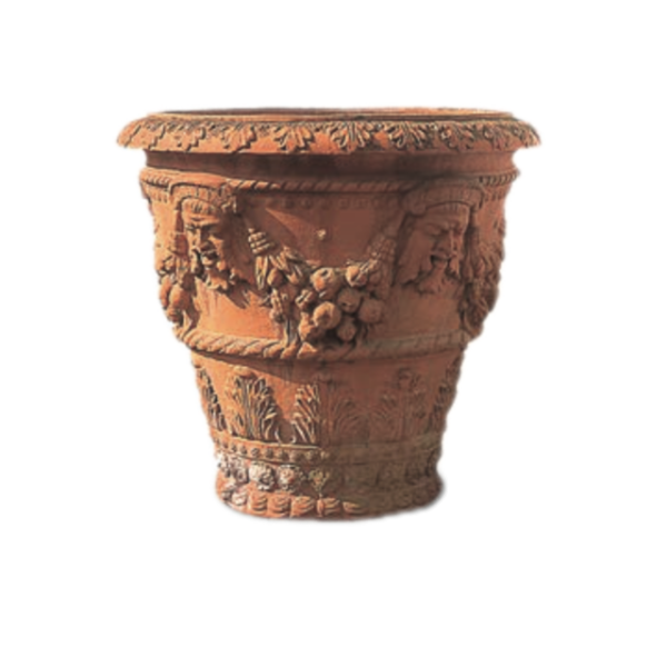 Reich verzierter konischer Impruneta Terracotta Topf – kunstvolle Handarbeit, frostsicher bis -30°C